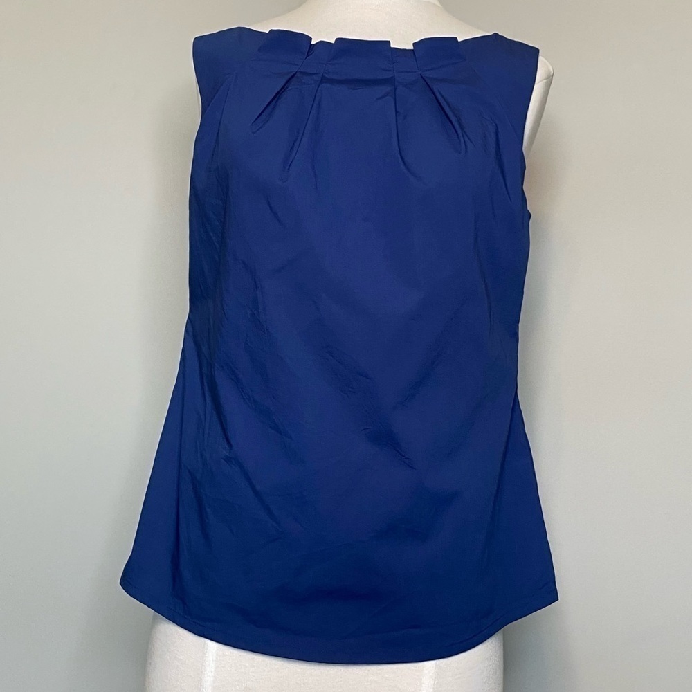 Trina Turk Pleated Neckline Blue Sleeveless Tank Blouse, size 4
